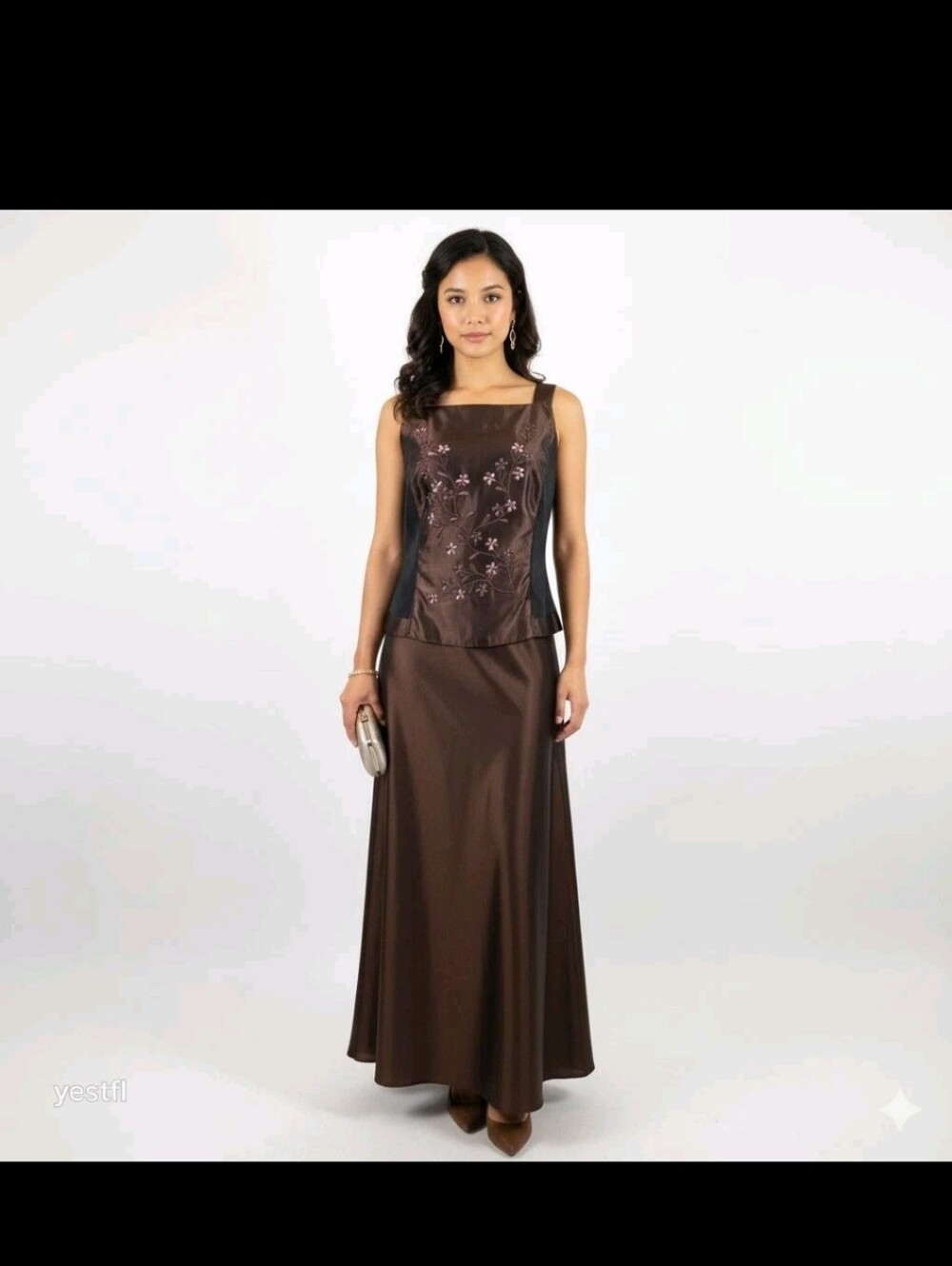 Jessica McClintock Y2k Millennium Brown Satin Maxi Skirt Evening Set Plus 26W